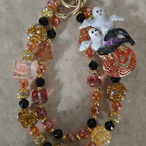 Halloween Charm Bracelet with Ghost and Pumpkin Accents